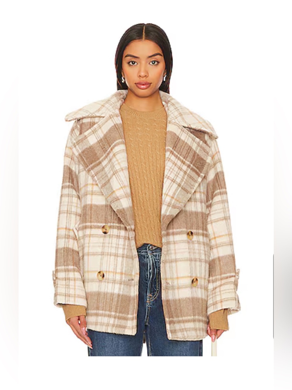 Free People Oversized Double-Breasted Plaid Wool-Blend Peacoat - Size S